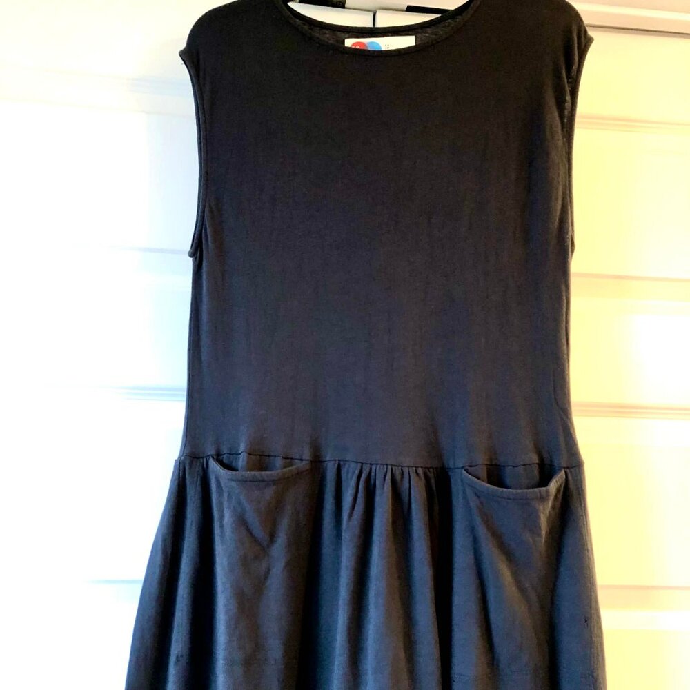 FREE PEOPLE Black Knit Sleeveless Midi Dress Drop Waist Pockets XS - Picture 4 of 6